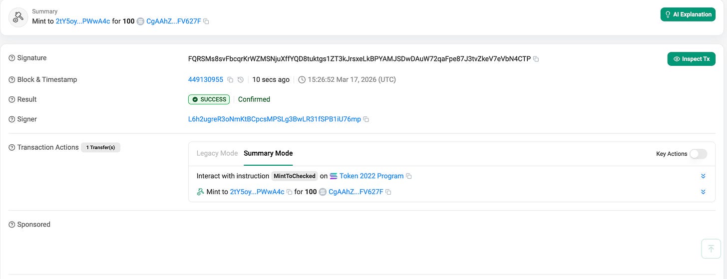 Explorer view of a thaw transaction for a previously frozen Token-2022 account
