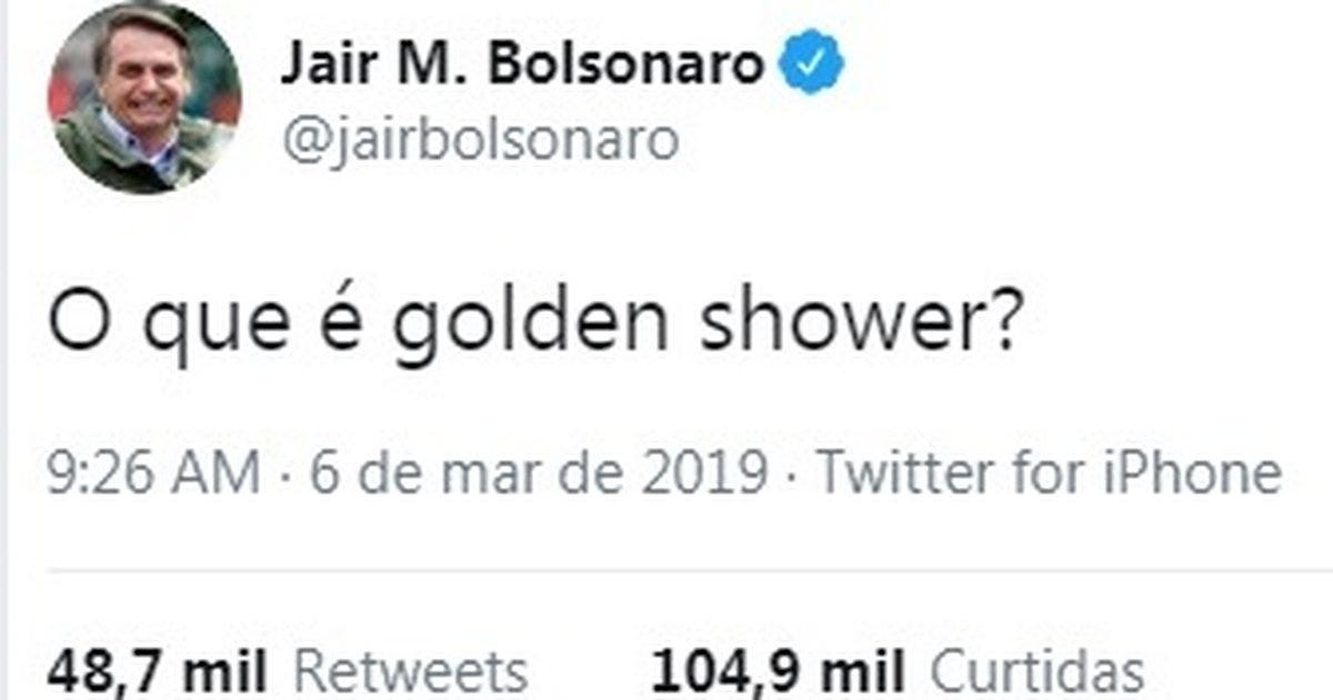 tweet de 2019 de bolsonaro: " o que é golden shower?"