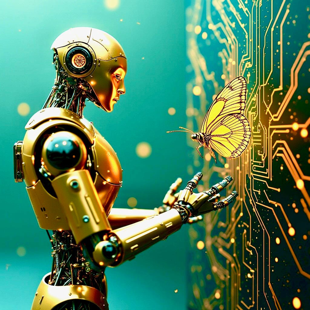 A robot looking at a butterfly

AI-generated content may be incorrect.
