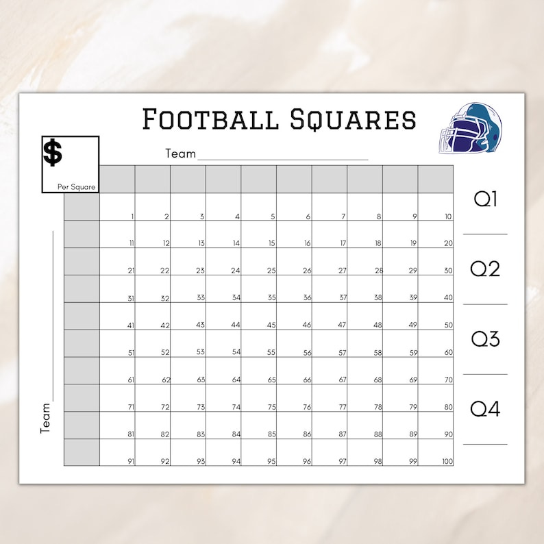 Printable Football Squares Football Fundraiser Superbowl image 1