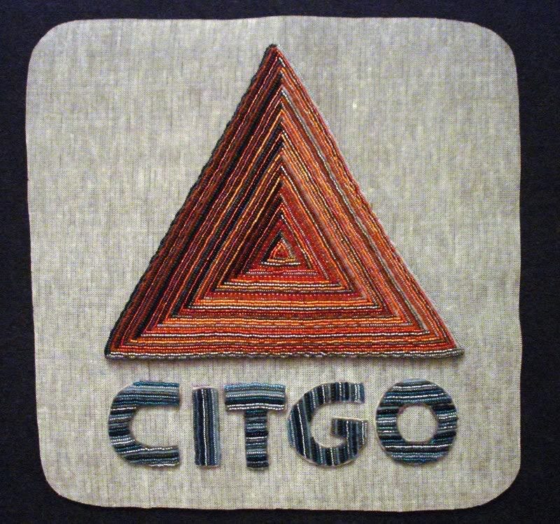 Beaded Boston Citgo sign Kenmore Sq. Red Sox home run beadwork, bead embroidery pop art lone beader Beaded Boston Citgo sign Kenmore Sq. Red Sox home run beadwork, bead embroidery pop art lone beader
