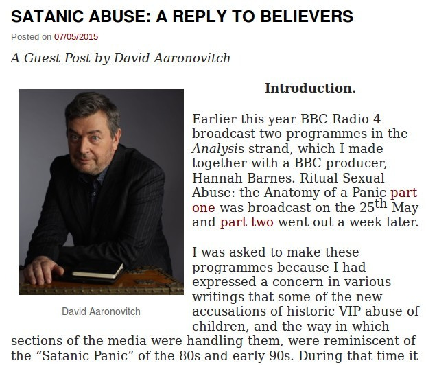 David Aaronovitch castigates believers in SRA