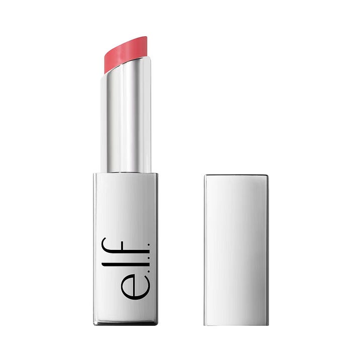 Side by side view of elf Glow Reviver Slipstick hybrid lipstick in Loveslick and Refy Brow Gel 