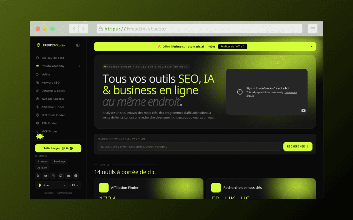 Freudix Studio : la pépite SEO + IA + business 100% gratuite Freudix Studio : la pépite SEO + IA + business 100% gratuite