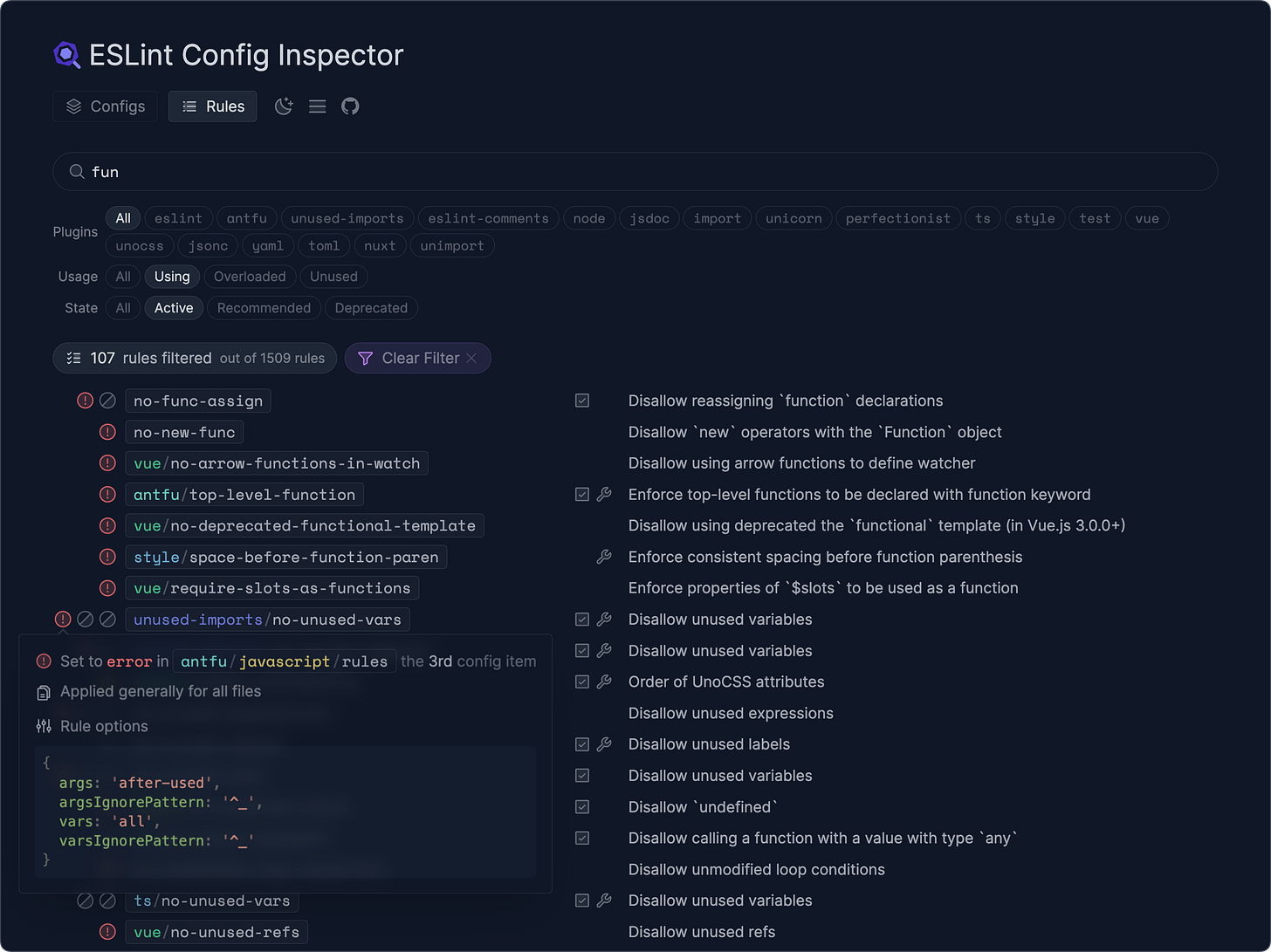 Screenshot of config inspector