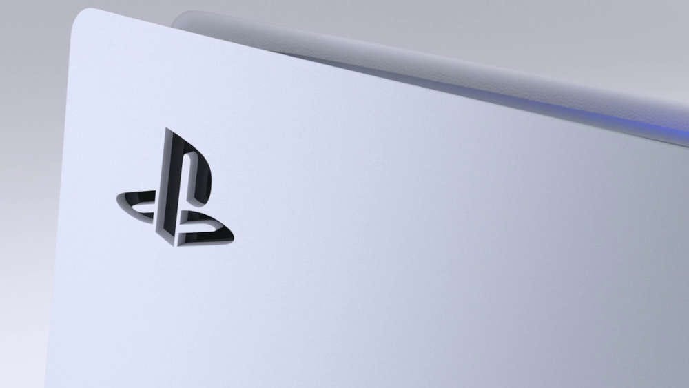 The front face plat of the PS5 showing the PlayStation logo The front face plat of the PS5 showing the PlayStation logo