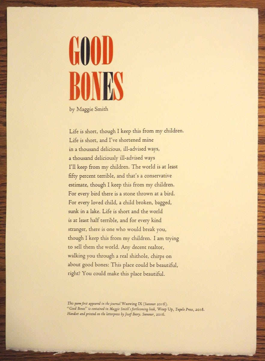 Text from the poem "Good Bones"