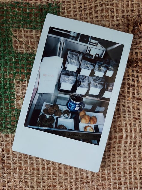 A collection of photos of coffee mugs or selfies of the bearded photographer drinking coffee.