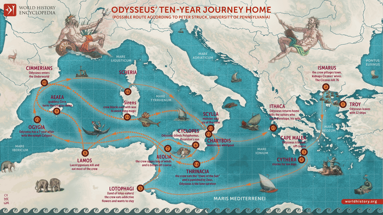 Map of Odysseus’ 10-year Journey Home Map of Odysseus’ 10-year Journey Home