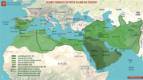 Map of the Islamic Conquests in the 7th-9th Centuries (Illustration ...
