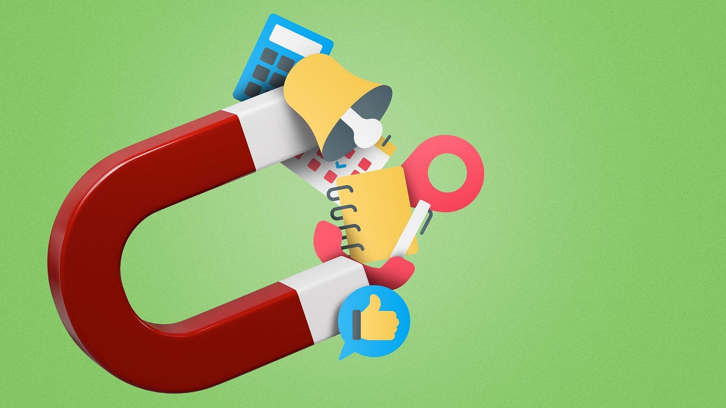 Illustration of generic app icons stuck to a magnet.