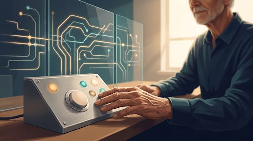 A man with his hand near an off button. A man with his hand near an off button.