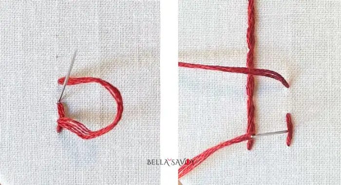two panels with two different methods to create stem stitch