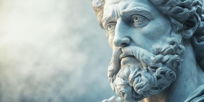 Ancient marble sculpture of a bearded man, showcasing intricate details and craftsmanship from classical art period photo