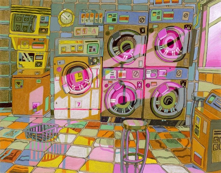 This may contain: a drawing of a laundry room with washers and dryers