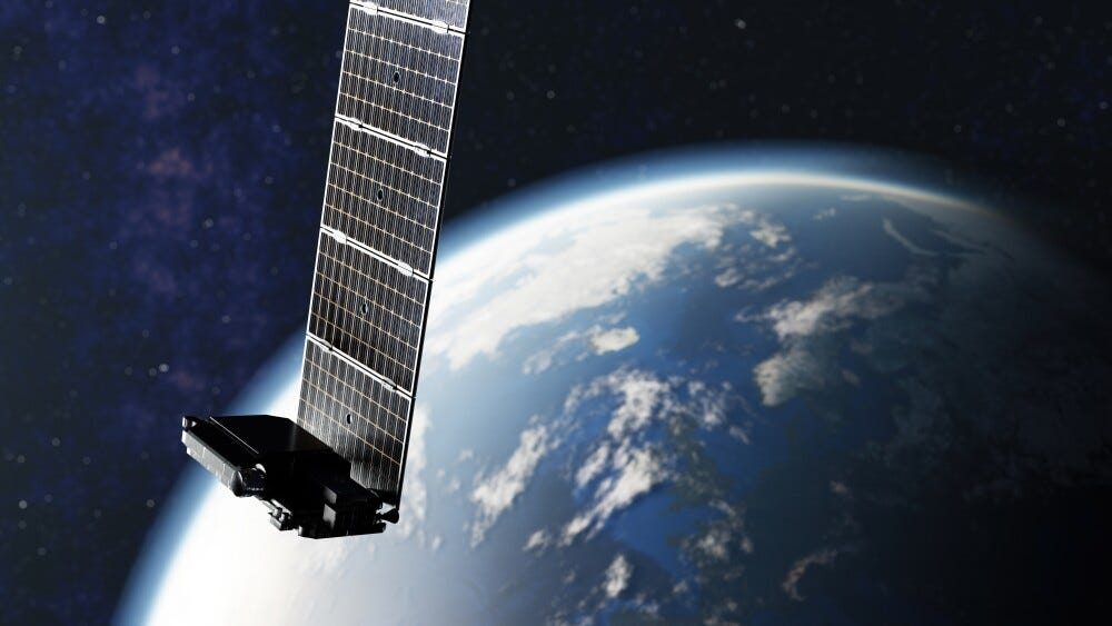 Internet Starlink satellite in space near Earth.