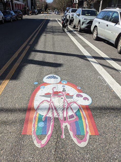 three photos of bike lanes in Portland, OR