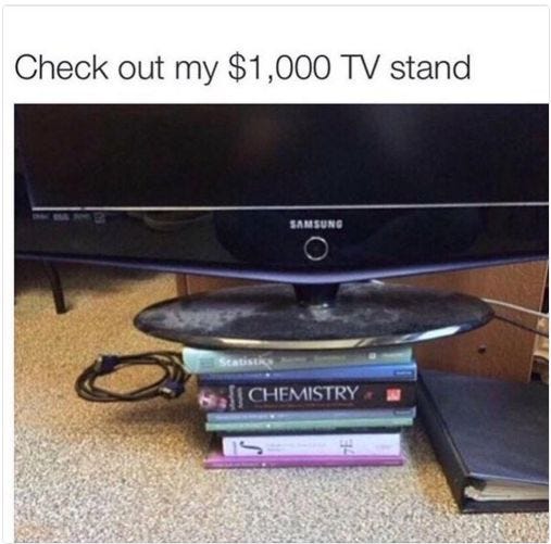 Funny $1000 TV Stand and Entertainment Center | Diy textbook stand, Funny tv  stand, Tv stand