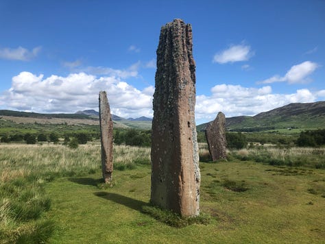Standing Stones in the Clava Cairns in Culloden Moor (near Inverness), and in the isle of Arran.