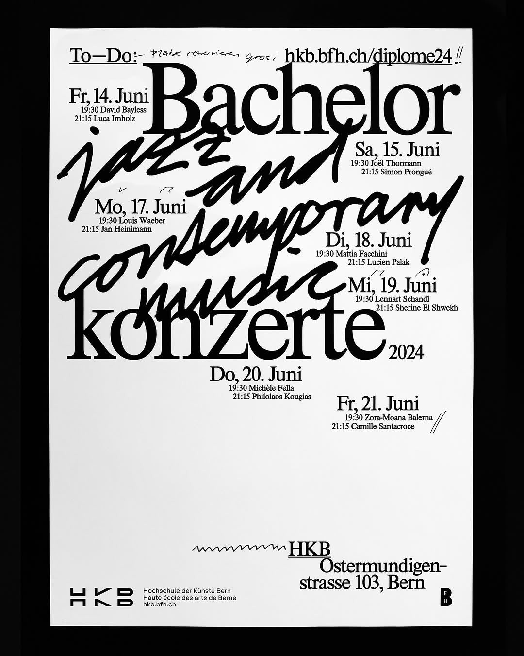 Jonas Bader – Cyrill Heinen / [internship at] Atelier HKB, To-Do: HKB Diplomkampagne 24, HKB Viskom, HKB Bern, 2024 [Typographic Poster Design Inspiration]