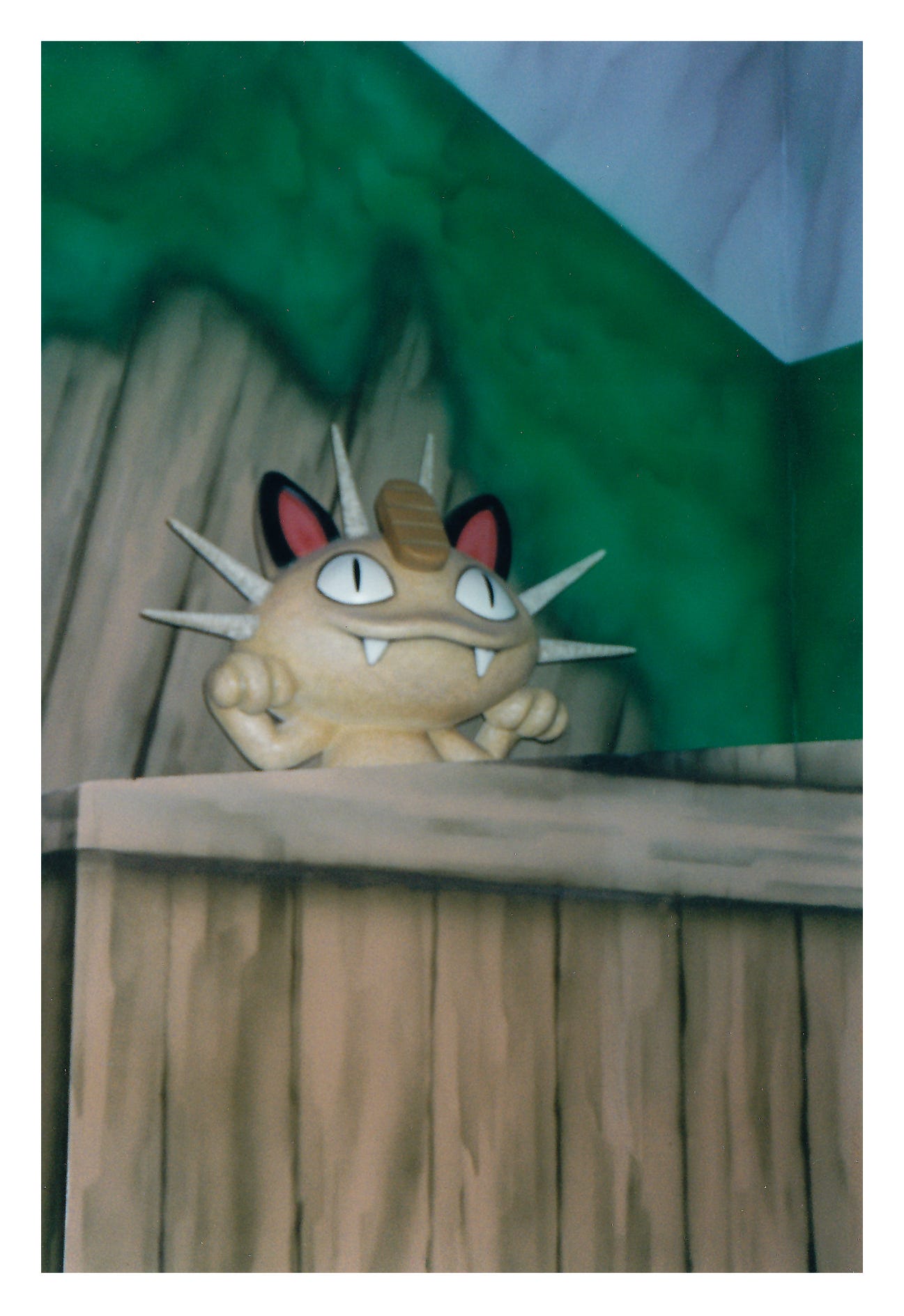 A Meowth sculpture from the Pokémon Island Adventure attraction at Warner Bros Movie World