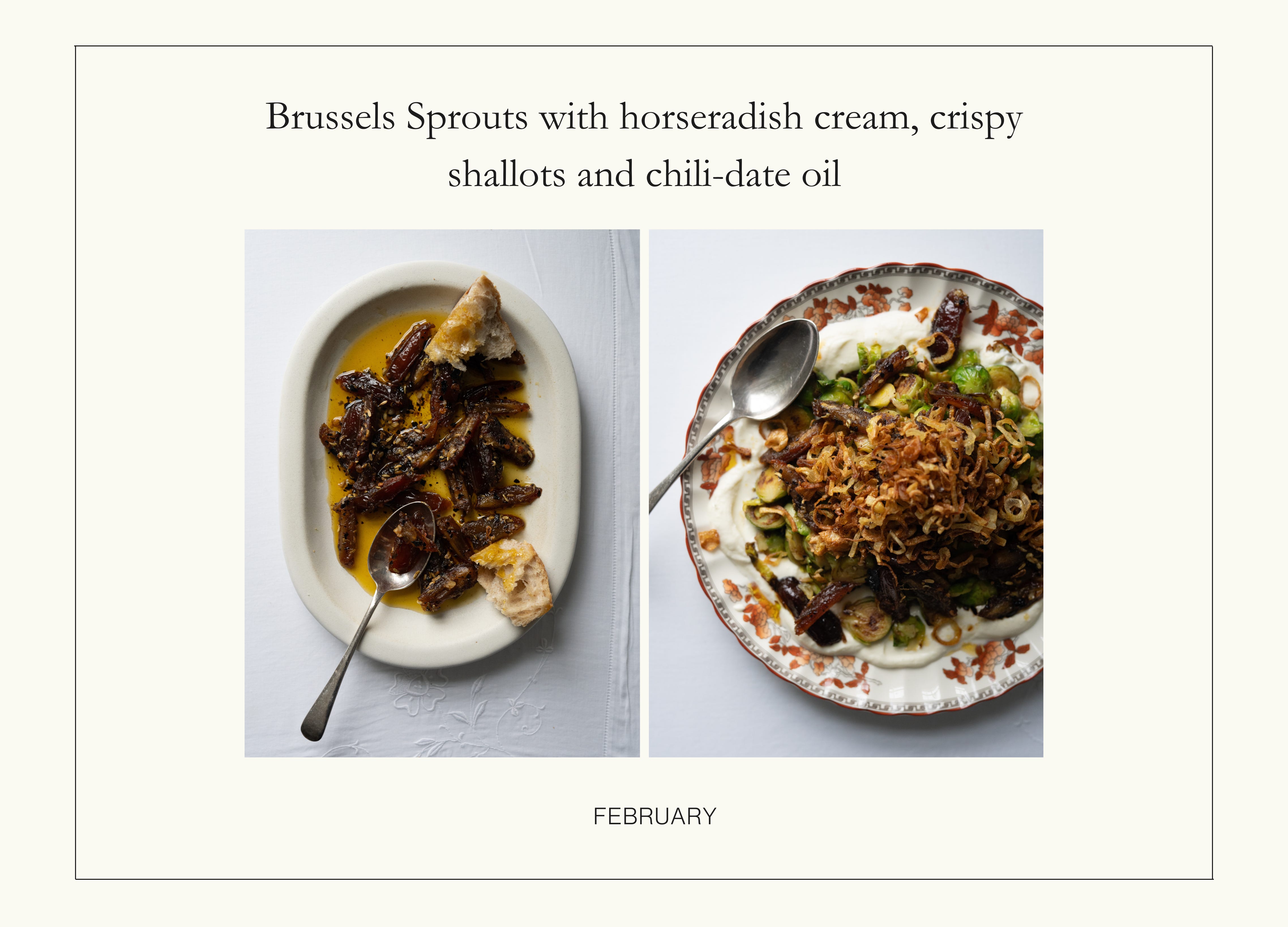 Brussels sprouts with horseradish cream, crispy shallots & chili