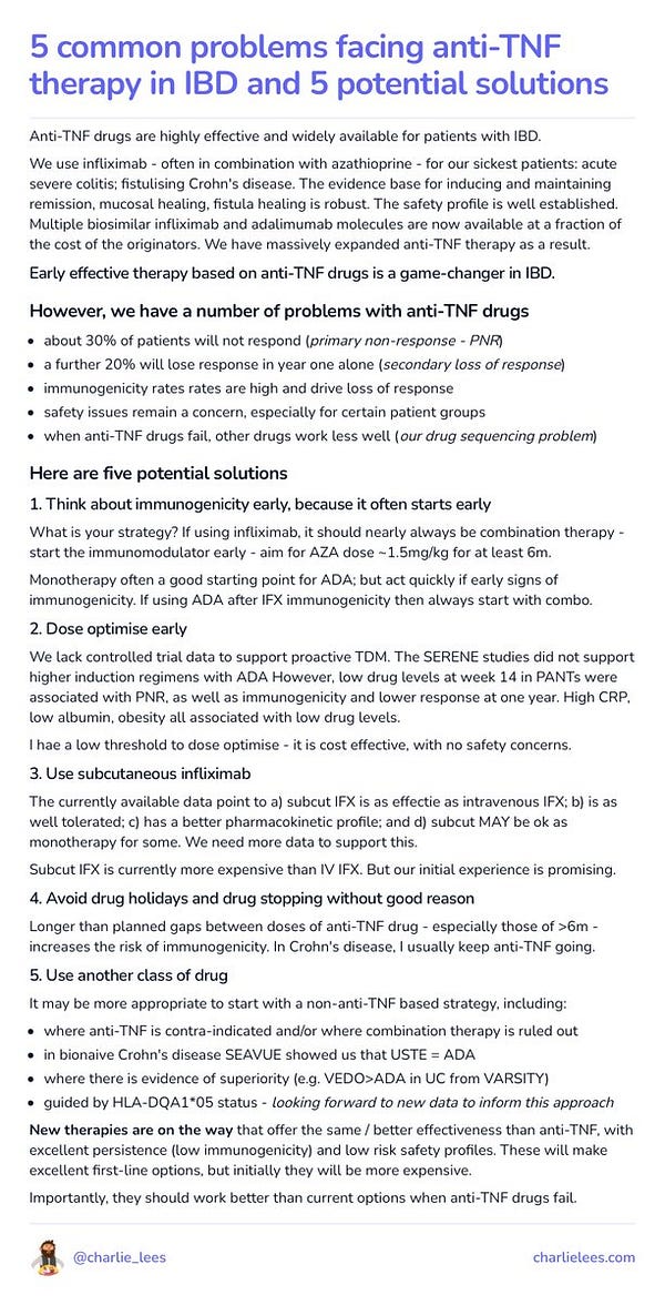 5 common problems facing anti-TNF therapy in IBD and 5 potential solutions