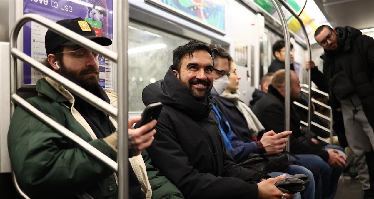New York mayoral candidate, State Rep. Zohran Mamdani (D-NY) rides the subway