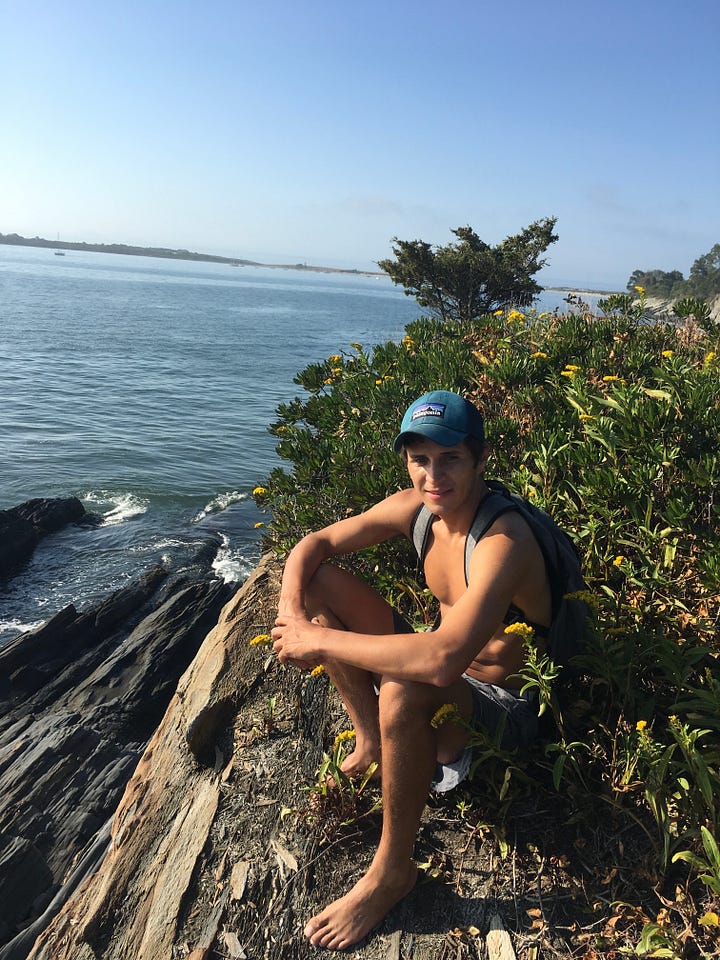 Image of a person on a rock and a selfie