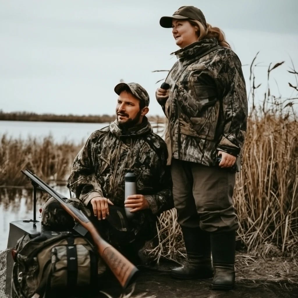 Man duck hunting with his mother in law