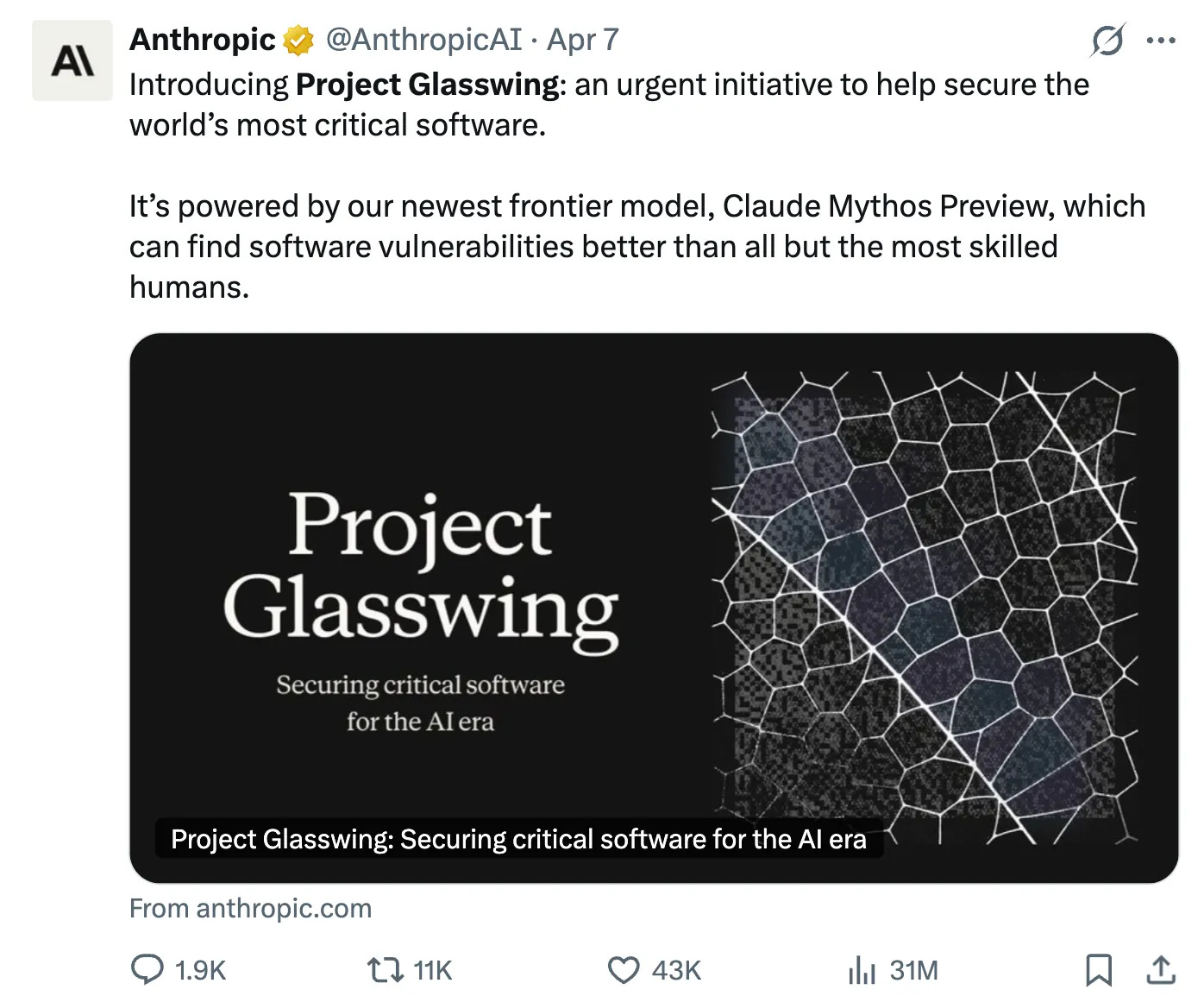 Anthropic Glasswing program using Claude Fable 5 to find critical software flaws