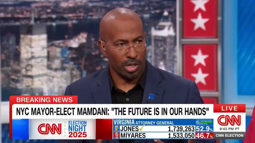 Van Jones discussing the Virginia Attorney General election results on CNN Election Night 2025.