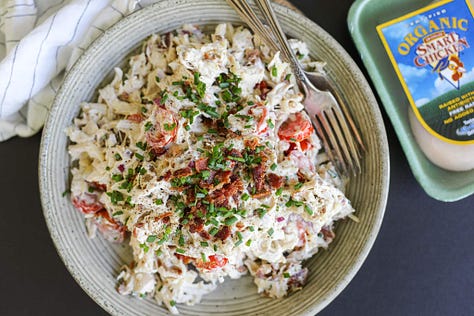 summer meal prep ideas with summer chicken salad, blt chicken salad and honey lime yogurt fruit dip