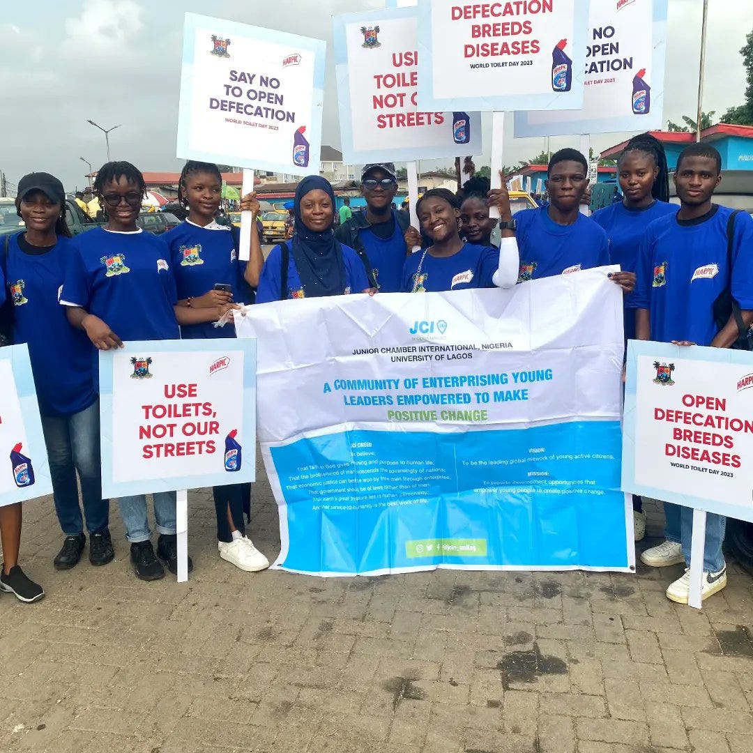 JCIN UNILAG volunteers at the 2023 Walk Against Open Defecation, organized by the Lagos State Government in partnership with Harpic.  