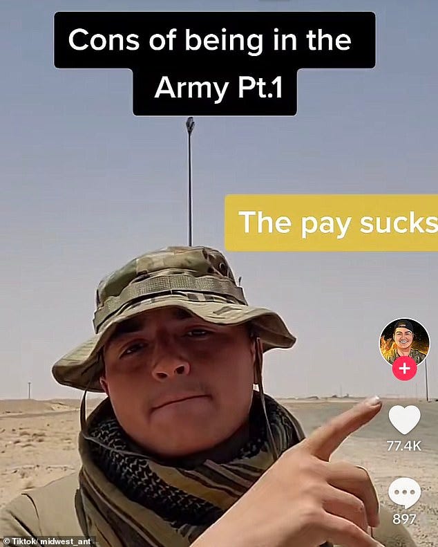 US Army faces 'TikTok mutiny' as Gen Z recruits whine about low pay, 'sh***y'  food and FITNESS TESTS while on bases in uniform | Daily Mail Online
