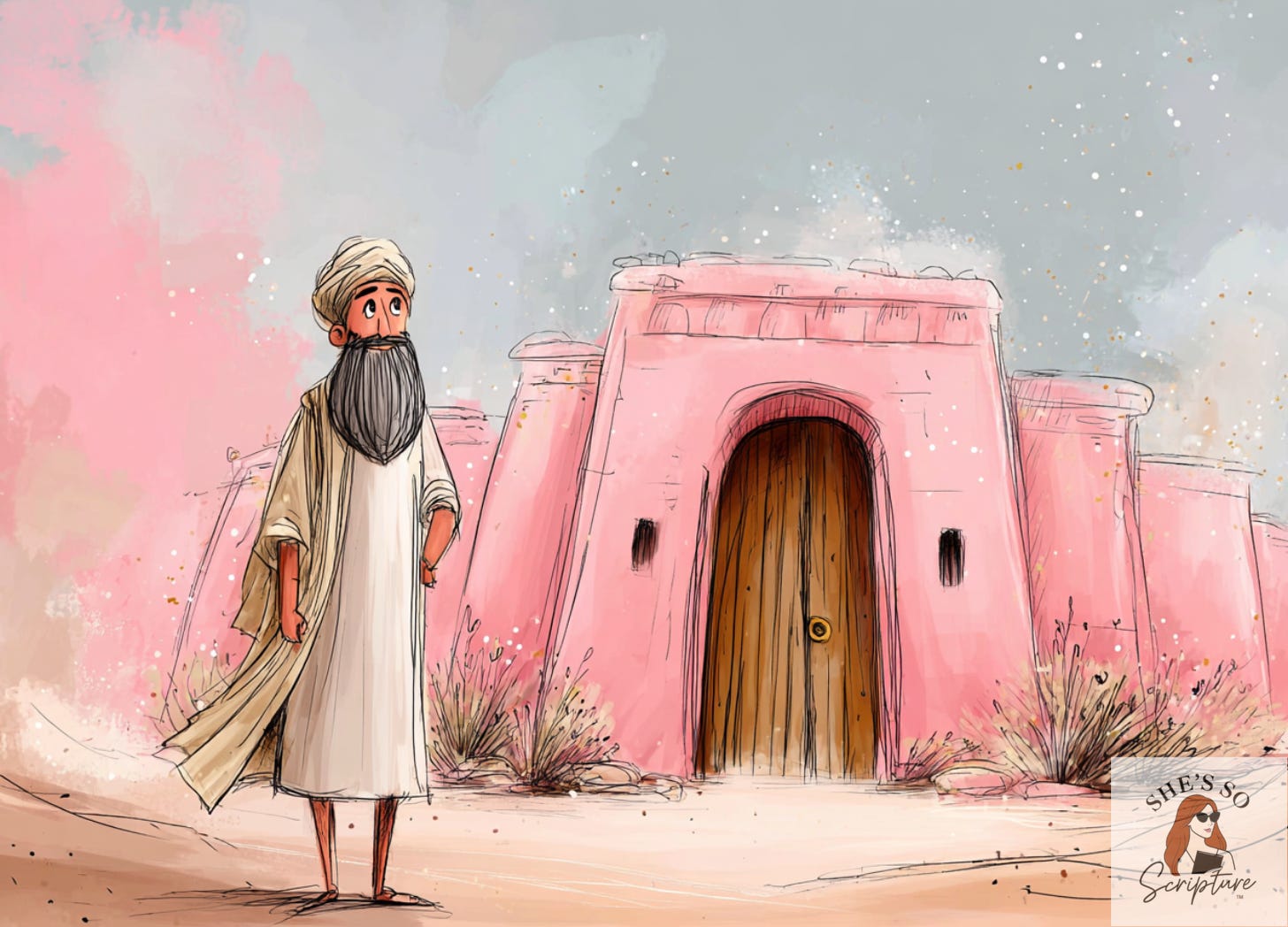 Watercolor illustration of a priest standing near the Tabernacle, symbolizing the biblical covenant of the priesthood.
