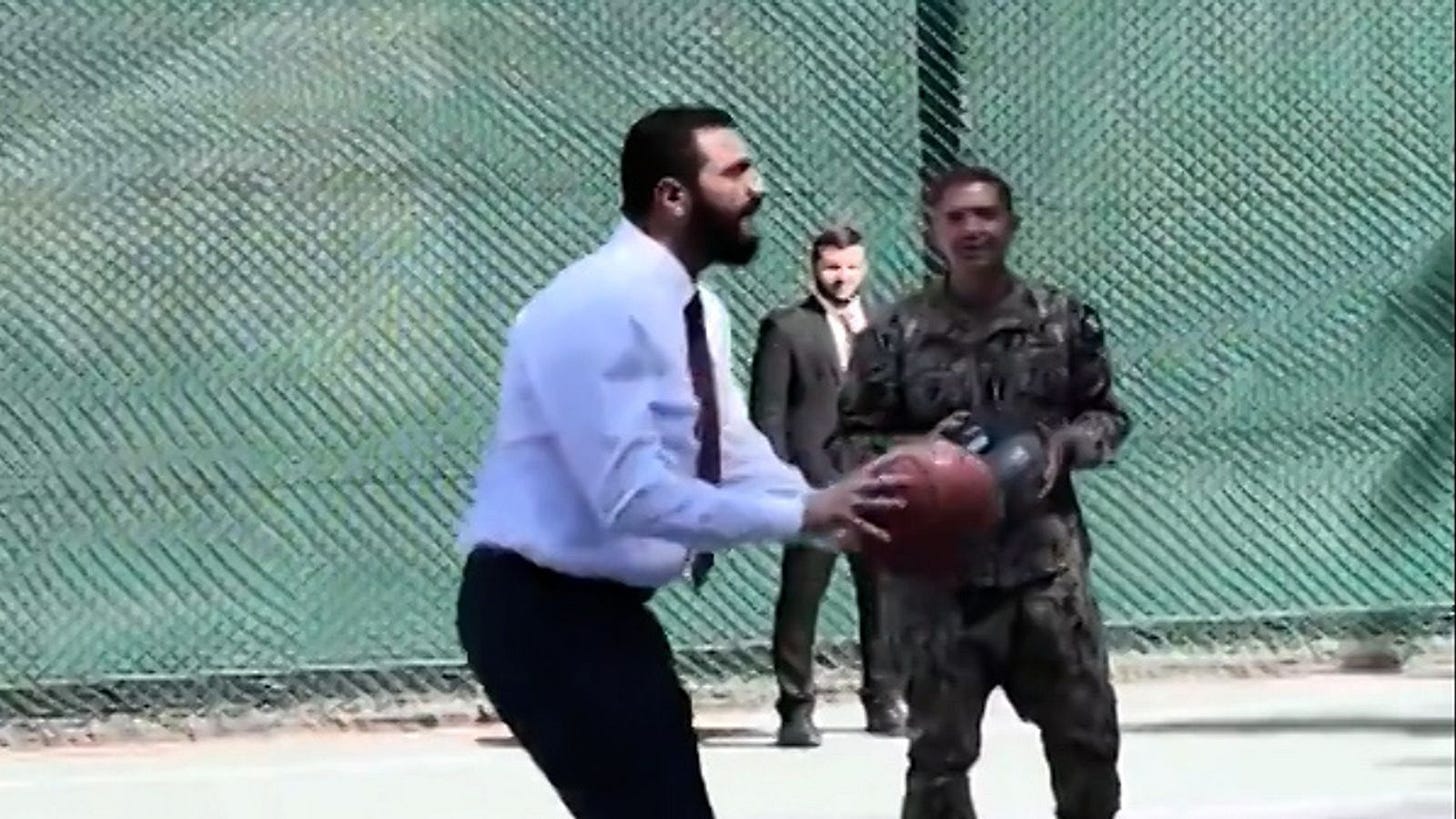 A video showing Syrian President Ahmed al Sharaa playing basketball with  top US military commanders Brad Cooper and Kevin Lambert has surfaced on  social media.