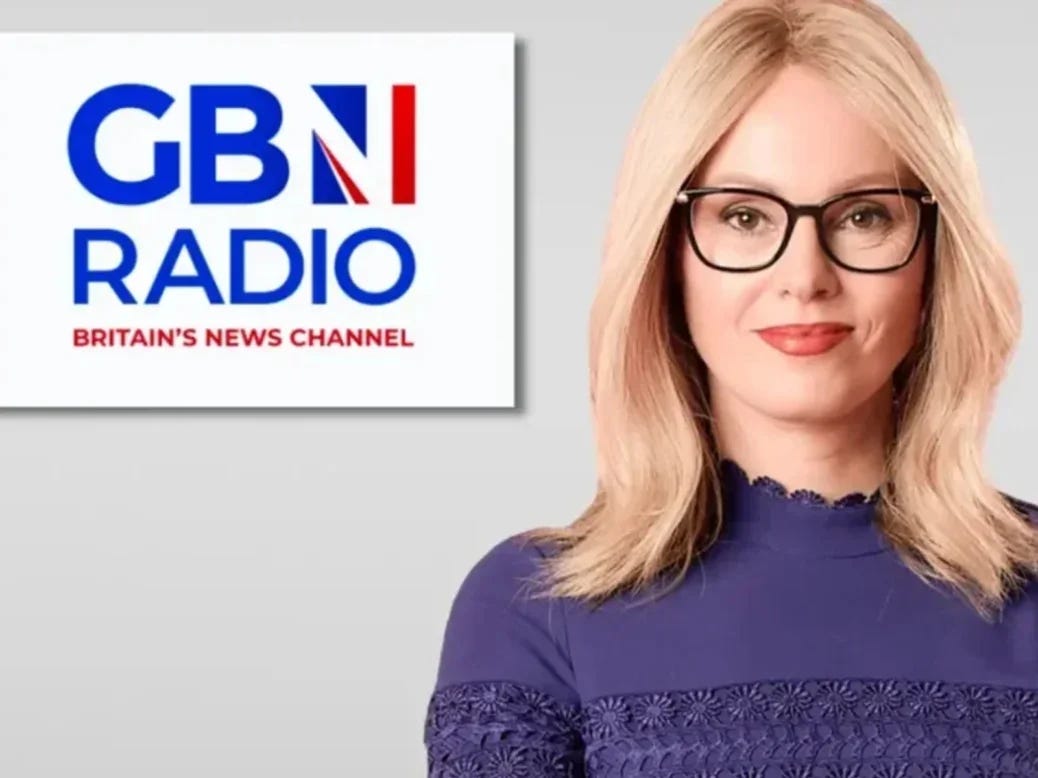 GB News Radio logo and presenter Michelle Dewberry