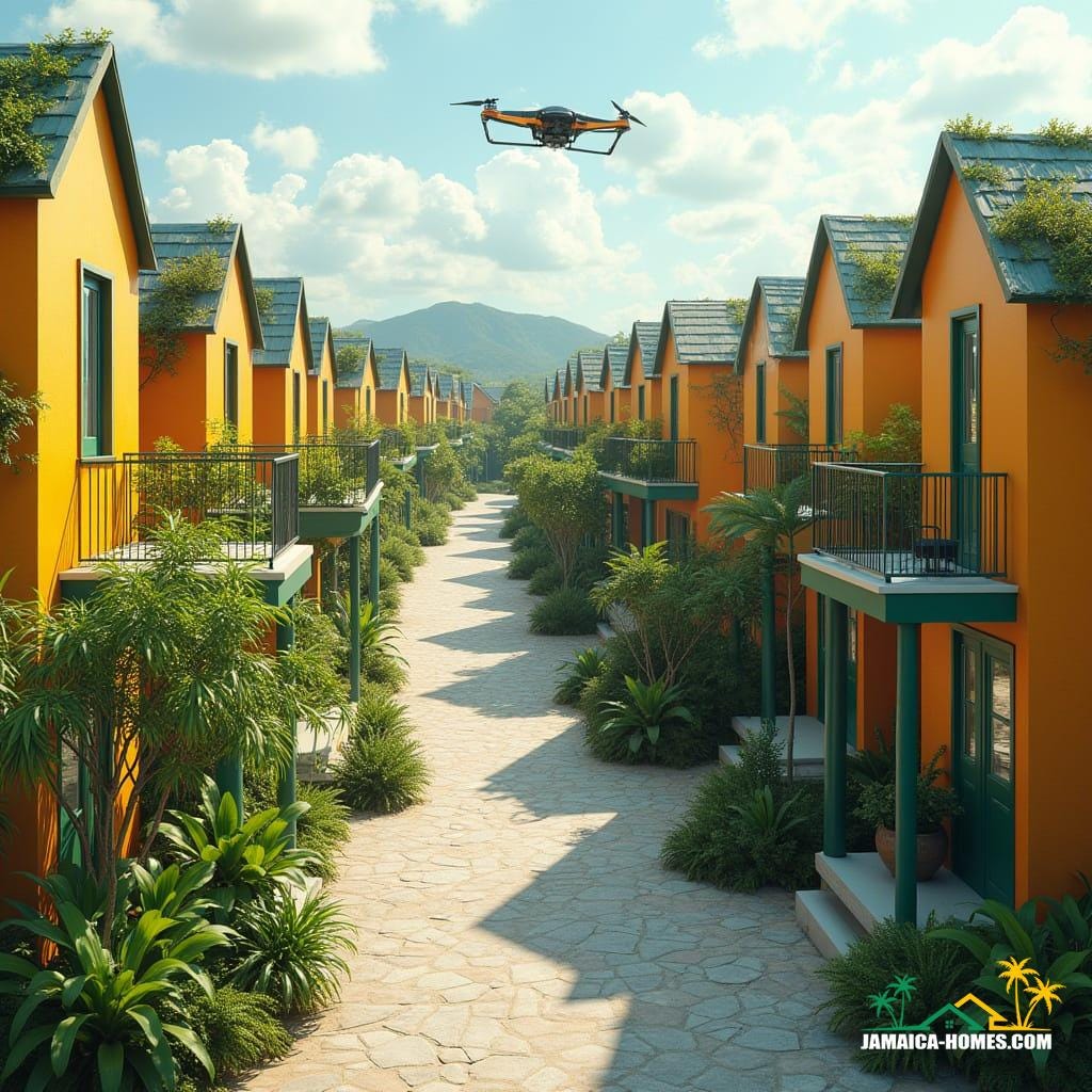 Futuristic neighborhood in Kingston, Jamaica, 2040