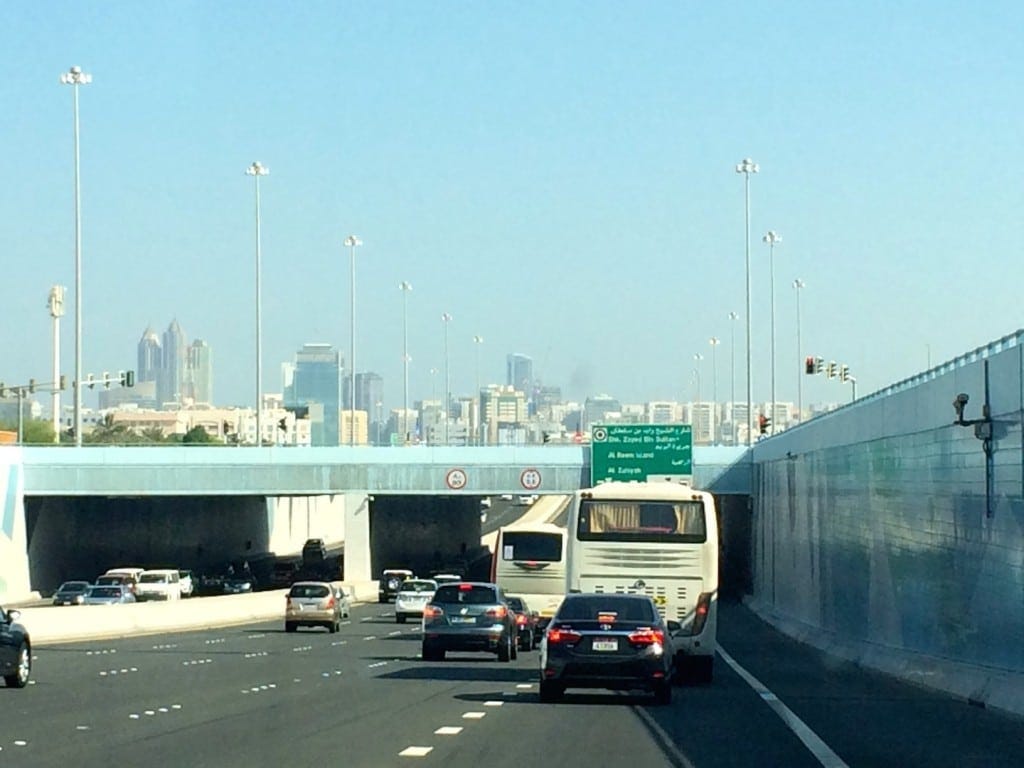 On the way to work, view of the city in the distance