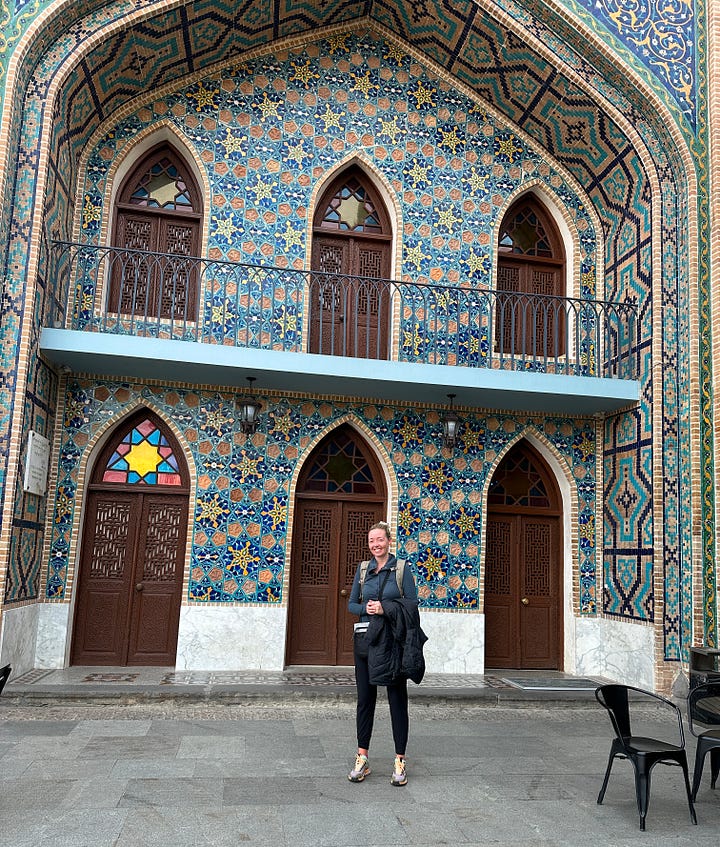Hallway of a sulphur bath, and the author in front of the bath