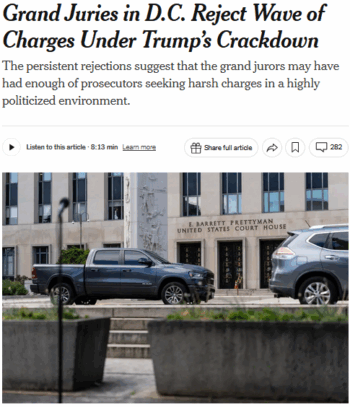 NYT: Grand Juries in D.C. Reject Wave of Charges Under Trump’s Crackdown