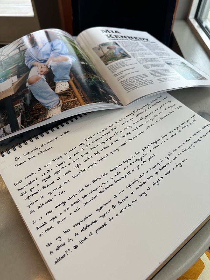 (left) Handwritten draft of this article so the author can prove that ChatGPT can’t write. (Right) Author’s First Okra plant thriving in nice Southern summer weather.