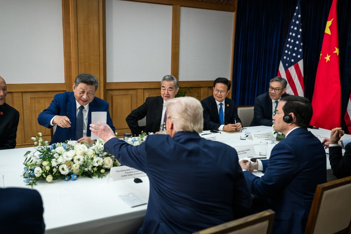 President Donald Trump participates in a bilateral meeting with Chinese President Xi Jinping at the Gimhae International Airport terminal, Thursday, October 30, 2025, in Busan, South Korea. (Official White House Photo by Daniel Torok) President Donald Trump participates in a bilateral meeting with Chinese President Xi Jinping at the Gimhae International Airport terminal, Thursday, October 30, 2025, in Busan, South Korea. (Official White House Photo by Daniel Torok)