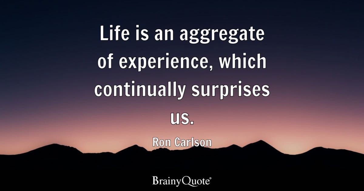 Life is an aggregate of experience, which continually surprises us.