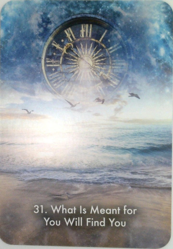 The King of Swords tarot card and the What Is Meant for You Will Find You oracle card.