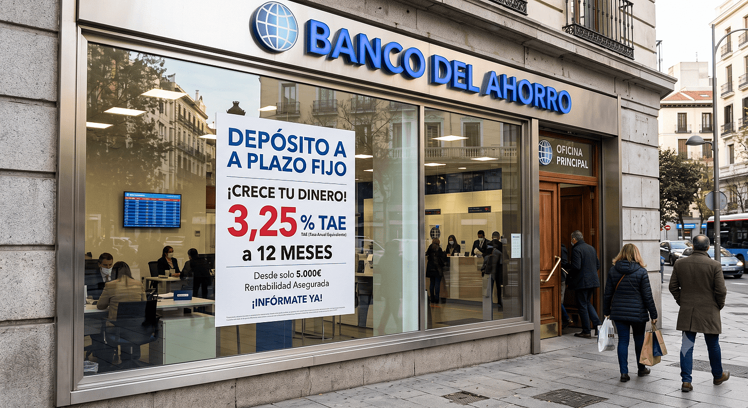 Escaparate de una entidad financiera con la mejor oferta a plazo fijo para los ahorros Escaparate de una entidad financiera con la mejor oferta a plazo fijo para los ahorros