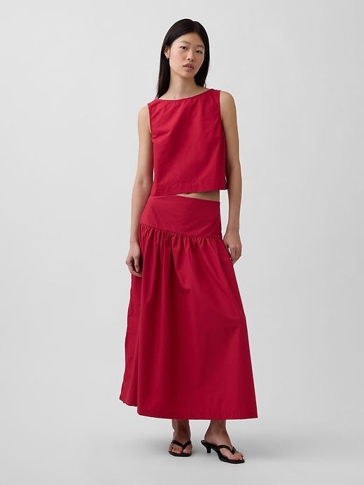 Image number 1 showing, Poplin Drop-Waist Maxi Skirt