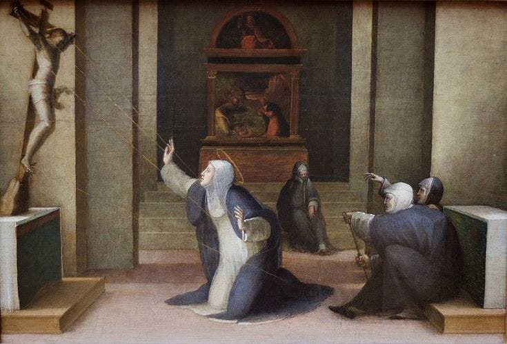This may contain: the crucifixion is depicted in this painting