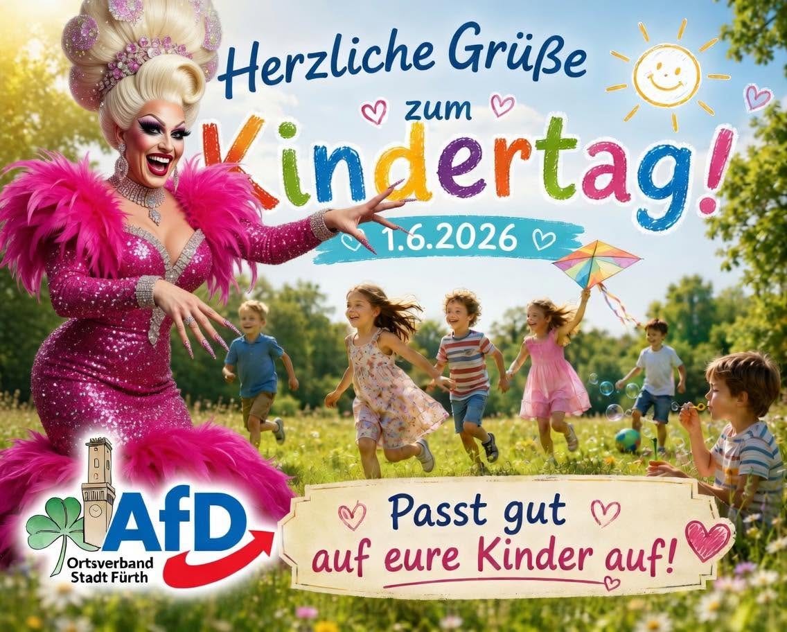 KI-generiertes Facebook-Bild eines AfD-Stadtrats aus Fürth zum Internationalen Kindertag KI-generiertes Facebook-Bild eines AfD-Stadtrats aus Fürth zum Internationalen Kindertag